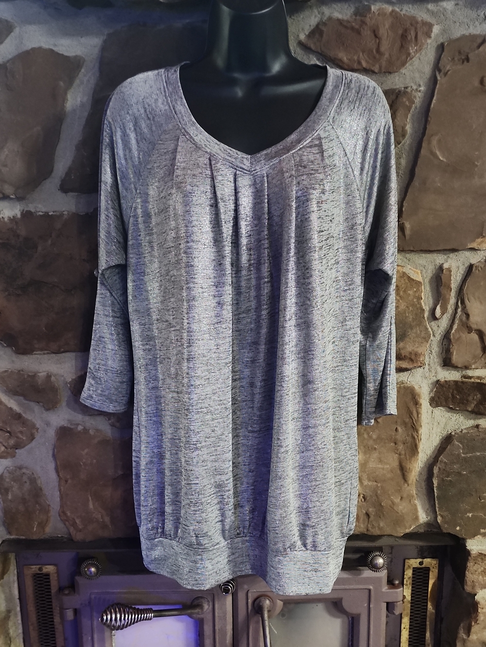 Fashion Bug Gray Heather V-Neck Tunic Top